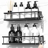 YASONIC Duschablage ohne Bohren Badezimmer Organizer, Duschregal ohne bohren, Duschhalterung ohne Bohren Shampoo Halterung für Dusche, Badregal ohne bohren mit 4 abnehmbaren Haken, Duschablage Schw