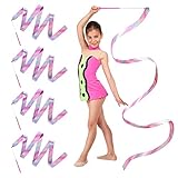 SANOU Gymnastikband mit Stab Tanzbänder 4Stk Sportgymnastik Band 2M Regenbogen Schwungband Tanzen Streamer für Mädchen Kinder Kunsttänze Training Zirk