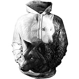 Herren Lustige Grafik Hoodie 3D Wolf Muster Paar Outfit Gedruckt Unisex Graffiti Pullover Hoodies Sweatshirts Kapuze mit Kordelzug Taschen (Color : A, Size : XXL)