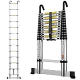gymount Aluminium Teleskopleiter 3,8 m, Leiter Ausziehbar mit Stabilisator und Abnehmbaren Haken, Klappleiter, Mehrzweckleiter, Stehleiter, Haushaltsleiter, Außenleiter, 150 kg Belastbark