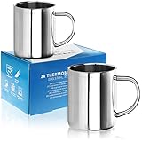 Robin Goods® 2x Edelstahl-Thermobecher Set - 350 ml je Kaffeetasse - Thermo-Trinkbecher aus hochwertigem Edelstahl - Kaffeepott bruchsicher - doppelwandige Isolierbecher (02 Stück - glänzend)