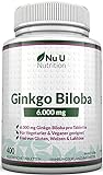 Ginkgo Biloba 6000mg Tabletten | 400 Hochdosierte Gingko Biloba Extrakt Tabletten | Frei Von Allergenen und für Vegetarier und Veganer Geeignet | Hergestellt in Großbritannien durch Nu U Nutrition