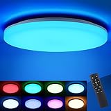 RGB LED Deckenleuchte Dimmbar mit Fernbedienung, 36W 3600LM LED Deckenlampe Dimmbar mit RGB Farbwechsel 7 Lichtfarben, IP54 LED Leuchten für Badezimmer Wohnzimmer Schlafzimmer Küche Kinderzimmer Rund
