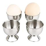Wnvivi 4-teiliges Eierbecher-Set, 40 Ml Edelstahl-Eierbecherhalter, Gekochte Eierhalter, Eierhalter-Tablett, Metall-Eierbecher für Weichgekochte Eier