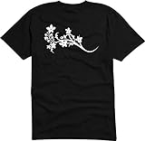 Black Dragon - T-Shirt D188 T-Shirt Herren XXL - Tribal einzelne Blumenranke - Fasching Party Geschenk Funshirt