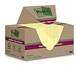 Post-it Super Sticky 100 % Recycling Notes, 12 Blöcke, 70 Blätter pro Block, 47.6 mm x 47.6 mm, Gelb - Extra starke Haftnotizen aus 100 % Recyclingpapier