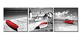 Leinwanddruck Kunst Bild schwarz und weiß Strand alte Leuchttürme rote Boote im Vintage-Style Bristol-Dot-Szenerie 3 Stück Gemälde Modern Giclée gerahmt Kunstwerk Meer Bilder Fotodrucke
