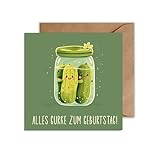 Lustige Geburtstag Karte 'Alles Gurke zum Geburtstag' - Gurken Karte zum Geburtstag Humorvolle Geburtstagskarte Witzig (125 x 125 mm)