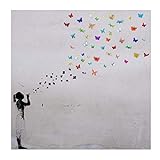 Bild auf Leinwand 'Banksy Graffiti ' Kunstdruck Street Art - Schmetterling Bubble (70x70 cm)