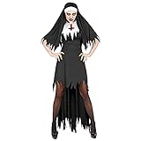 Widmann - Kostüm Horror Nonne, Kleid mit Rock, Haube, Zombie, Halloween, Karneval, Mottoparty