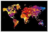 Wallario Wandbild Weltkarte aus bunten Farbspritzern mit weißem Rahmen, Größe: 61 x 91,5 cm