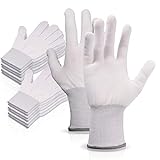 Ehdis 6 Paar Nylon Weiß Arbeitshandschuhe Stretchy Vollfinger Arbeitshandschuhe Antistatische Anti-Rutsch Handschuhe zum Waschen, Autopflege, Haushalt Reinigung Keeper