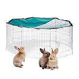 Relaxdays XL Freilaufgehege mit Netz-Abdeckung, für Hasen und Nager, Kleintiergehege mit Sonnenschutz, Ø 145cm, verzinkt