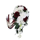 DALIN Romantischer Hochzeits-Brautstrauß mit Wasserfall-Rosen, künstliche Blumen mit Schleife