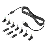 Newding USB Kabel auf 5V DC Hohlstecker 10 in 1 Stecker, Universal Netzkabel mit 5,5x2,5mm 4,8x1,7mm 4,0x1,7mm 4,0x1,35mm 3,5x1,35mm 3,0x1,1mm 2,5x0,7mm Micro USB Type-C Mini USB