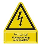 Aufkleber'Achtung Hochspannung Lebensgefahr' Warnung Warnschild ISO 7010 | 210x245mm signalgelb made by MBS-SIGNS in Germany
