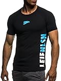 Leif Nelson Gym Herren Fitness T-Shirt Trainingsshirt Training LN06279; Größe L, Schwarz-Blau