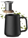 KERA® Teetasse mit Deckel und Sieb - Groß XXL Jumbo - 500ml - Keramik Teebecher - Mate - Kaffee- teetasse Keramikgriff - Edelstahlsieb- (Schiefergrau)