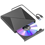 BHHB Externes CD DVD Laufwerk USB 3.0 & USB-C CD/DVD Laufwerk Extern, CD DVD +/-RW ROM Brenner Optical External DVD Drive für Laptop, PC, Desktop, MacBook, iMac, Windows 11/10/8/7/XP/Linux/MacOS