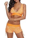 Durio Bikini Damen Set Zweiteiliger Badeanzug Bikini mit Hotpants Träger Verstellbar Bademode Orange EU 40 (Herstellergröße L)