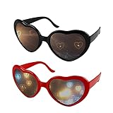 Swetup 2 Stück Heart Effect Glasses Diffraktion Brille, 3D Heart Glasses mit Herz-Effekt, Rave Brille, 3D Brille Beugungsbrille für Musik im Freien Party/Bar/Nachtclub (Rot/Schwarz)