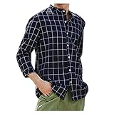 Hzing Fashion Herren Herbsthemd Lässiges Kariertes bedrucktes Hemd Dreiviertelärmeln Top Bluse Shirts Hochwertiges Polyester Stoffhemd