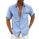 Leinenhemd Herren Kurzarm Leinenhemd Mit Reißverschluss Sommerhemde Freizeit Hemd Hawaii Hemd Slim Fit Herren Hemden Kurzarm Freizeithemden für Männer Regular Fit Shirt Himmelblau XL