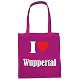 Tasche I Love Wuppertal Größe 38x42 Farbe Pink Druck Weiss