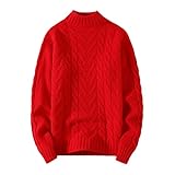 Strickpullover mit Rundhalsausschnitt, für Herren, lässig, locker, einfarbig, für Herbst und Winter, lange Ärmel, warmer Pullover, rot, Medium