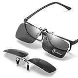TERAISE Polarisierte Sonnenbrille Clip über Brillen Blendschutz UV400 clip on sonnenbrille für Männer Frauen Fahren (Black-upgrade Flip)