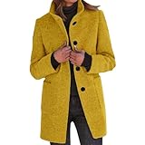 Wintermantel Damen Lang Wolle Trenchcoat Damen Umlegekragen Wollmantel Damen Winter Elegant Schlanke Tweed Windbreaker Winterjacke Damen Warm Mantel Frauen Dicke Jacke Damen Langarm Outw