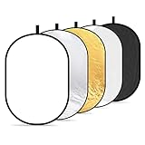 Neewer 5-in-1 Professional Faltbarer Multi Scheiben Oval Licht-Reflektor (80x120 cm (31x47 Zoll)) durchlässig/Silber/schwarz/Gold/weiß