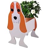 ZHYM Hunde-Pflanztöpfe, Holz-Blumentopf, Ornamente, Tierform, Cartoon-Pflanzgefäße, Sukkulententententöpfe für drinnen und draußen, Gartendekoration, Basset Hound