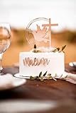 ELEFANTEN HOLZ Individueller Cake Topper aus Holz mit Namen, Geschenkidee, Geburtstag, Taufe, Hochzeit, Kommunion (Moderne Taube klassisches Kreuz)
