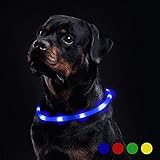 Toozey LED Leuchthalsband Hund für 20 Stunden Dauerlicht Wasserdicht (Verbesserte), USB Wiederaufladbar Schneidbar Nacht-Sicherheit Hundehalsband Leuchtband für Hunde und Katzen - 3 Modus(Blau)