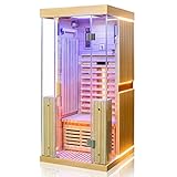 Dewello Infrarotkabine Kingston 90cm x 90cm für 1 Person aus Hemlock Holz mit verstellbarem Vollspektrumstrahlern