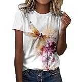 Tshirt Damen Weisses T Shirt Basic Rundhals T-Shirt Sommer Kurzarm Shirt Casual Drucken Tee Shirts Lose Einfarbig T-Shirts Elegant Frauen Oberteile Slim Fit Sportshirt Bluse Top