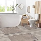 Badteppich rutschfest flauschig für Dusche Badewanne und WC 3-teiliges Set bestehend aus Badevorleger und Sockelvorleger geeignet für Fußbodenheizung und Wäschetrockner Badezimmervorleger (Grau)
