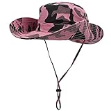 WANYING Damen Herren Outdoor Sonnenschutz Bucket Hut Fischerhut Baumwolle Two Way to Wear für Kopfumfang 55-62 cm Pink Camouflage