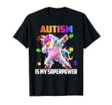 Autism Is My Superpower Dabbing Unicorn Geschenk Kinder Jungen Mädchen T-Shirt