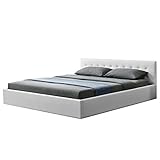 Juskys Polsterbett Marbella 180 x 200 cm mit Bettkasten & Lattenrost — Bettgestell aus Kunstleder und Holz — Bett Doppelbett weiß