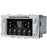 AWESAFE Autoradio für Ford Focus Mondeo S-Max C-Max Galaxy, Doppel Din Radio mit Navi unterstützt Lenkrad Bedienung Bluetooth Mirrorlink CD DVD FM AM RDS - Silber