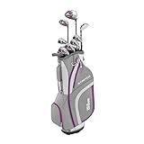 Wilson Anfänge-rAmazon ExclusiveKomplettsatz, 9 Golfschläger mit Cartbag, Damen, Rechtshand, Stretch XL, weiß/grau/violett, WGG157554