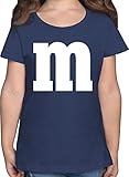 T-Shirt Mädchen - Karneval Fasching - Gruppen M und M Aufdruck I M&M Kostüm Gruppe I MundM & M I MM - 128 (7/8 Jahre) - Dunkelblau Meliert - Karneval-Klamotten karnelval &m T