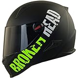 Broken Head BeProud Motorradhelm Matt-Schwarz & Grün - Integralhelm Mit Schwarzem Zusatz-Visier - Größe L (59-60 cm)