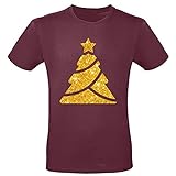 Shirt-Panda Herren Weihnachten T-Shirt · Weihnachtsbaum · Christmas Tshirt · Glitzer Weihnachtsshirt · Weihnachtsmann Shirt für Xmas · 100% Baumwolle · Weinrot (Druck Gold Glitzer) L