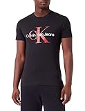 Calvin Klein Herren T-Shirt Kurzarm Core Monologo Slim Fit, Schwarz (Ck Black/Salsa), L