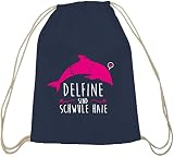 Shirtstreet24, Delfine sind schwule Haie, Baumwoll natur Turnbeutel Rucksack Sport Beutel, Größe: onesize,dunkelb