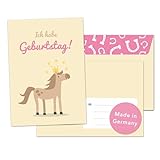 Decento® Einladung Geburtstag Pferd - 8 Karten mit Umschlag für Mädchen - Kindergeburtstag Pony Pferde Prinzessin - Einladungskarten für Kinder zum Ausfüllen und Beschriften