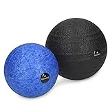 Navaris Faszienball Set zur Selbstmassage - 2x Massageball Faszien Ball zwei Größen - Bälle zur Massage von Nacken Schulter Rücken - Blau Schwarz